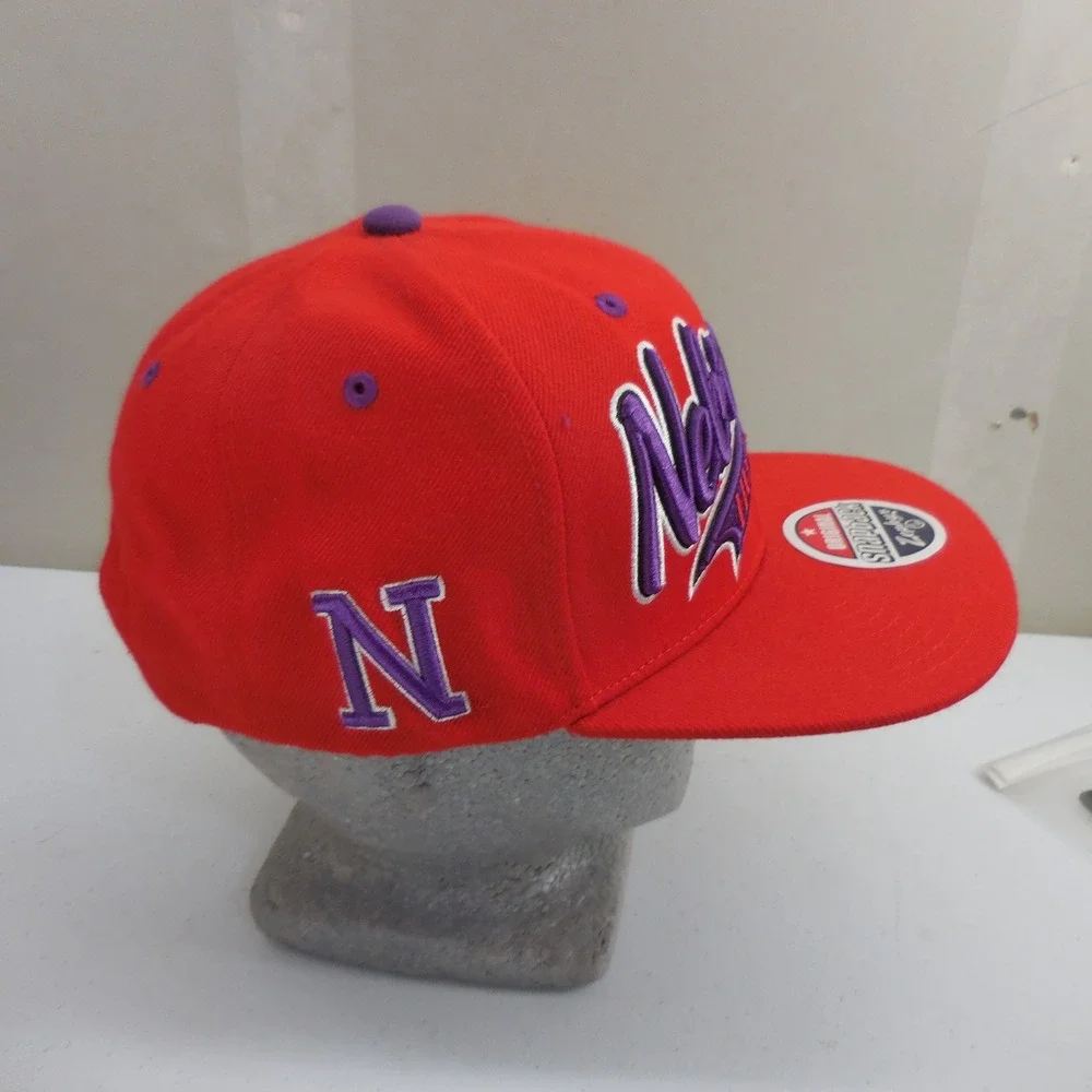 Zephyr Nebraska Huskers Snapback Hat Red‎ Purple Script Logo Flat Brim Cap Mens
